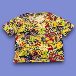Y2K Floral Graphic Sequin Top Plus Size 2x Boho Hippie Eclectic